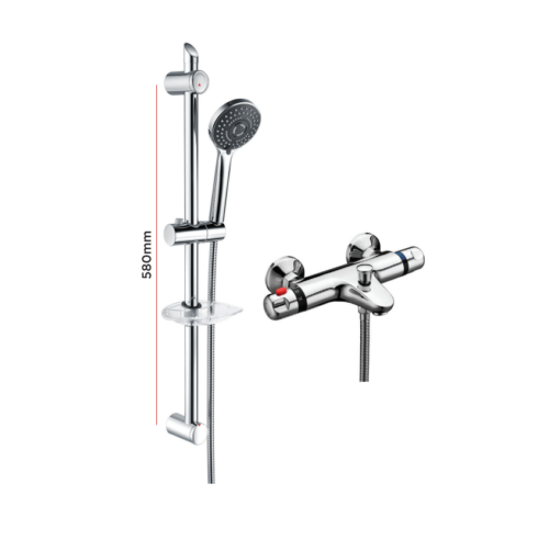 Round Thermostatic Exposed Bath Shower Mixer with Slide Rail Kit