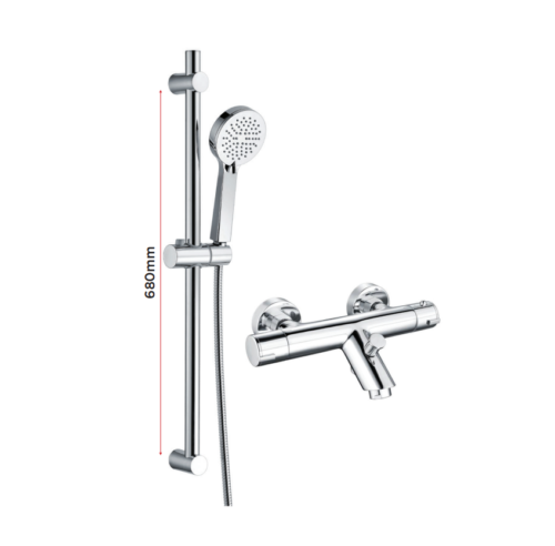 ROUND Thermostatic Luxury Bath Shower Mixer & Slide Rail Kit