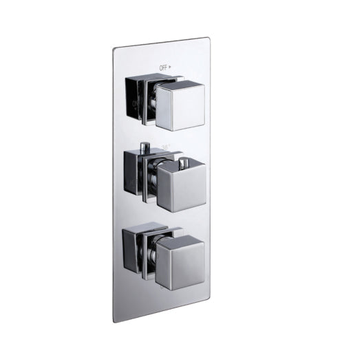 Vertical THERMOSTATIC (2 OUTLET, Square) CONCEALED SHOWER VALVE – 3 Handles
